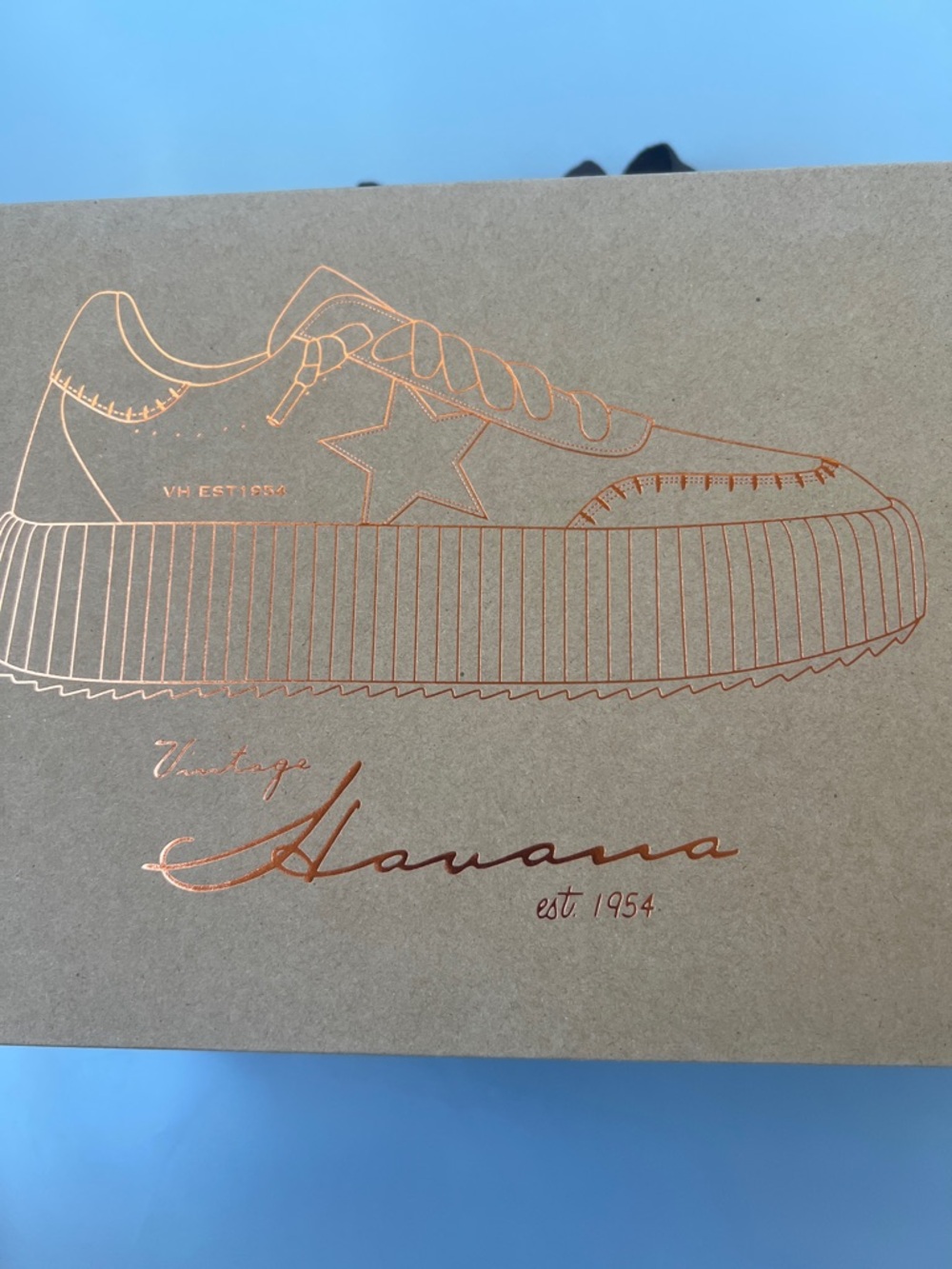Vintage Havana Metallic Copper Foil Shoe Box Design on Kraft